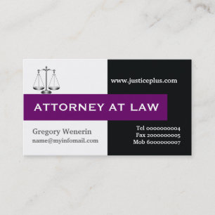 Carte De Visite Avocat à l'échelle de la justice violet, noir