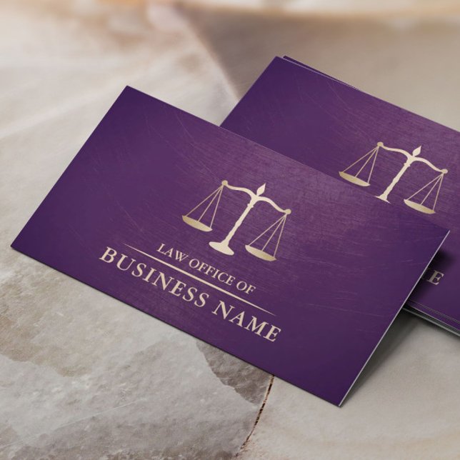 Carte De Visite Avocat à l'échelle Gold de Law Purple Gold Avocat (Créateur téléchargé)
