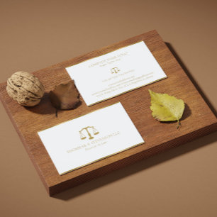 Carte De Visite Avocat À L'Échelle Law-Gold & Bordure En Blanc