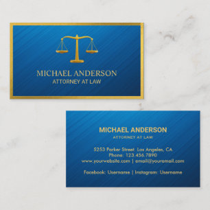 Carte De Visite Avocat À L'Échelle Or Simple De Droit Sur Bleu