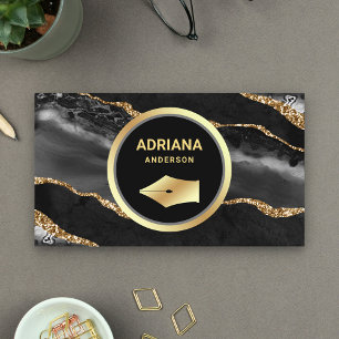 Carte De Visite Avocat Agate noire Stylo à plume en or