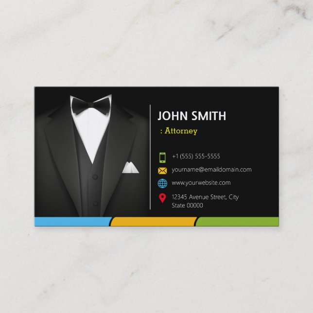 Carte De Visite Avocat Avocat Consultant Tuxedo Homme d'affaires (Devant)