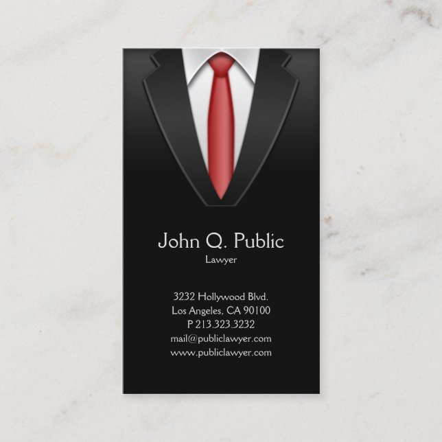 Carte De Visite Avocat avocat sur mesure noir costume rouge Cravat (Devant)