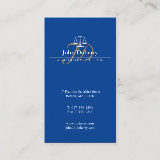 Carte De Visite Avocat bleu de la loi | Scales classiques de justi (Devant)