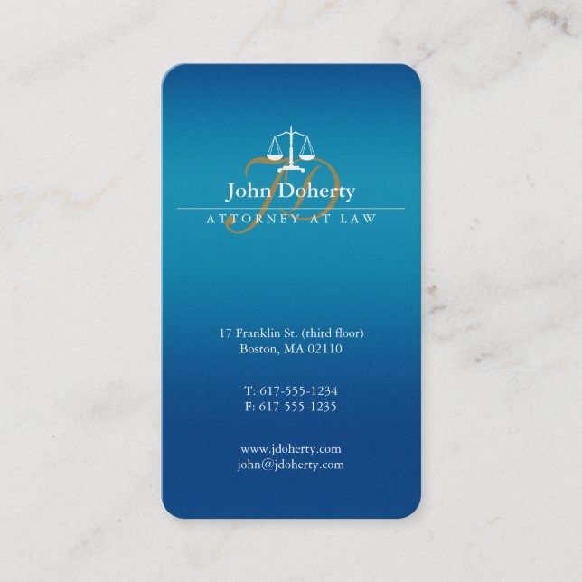 Carte De Visite Avocat bleu de la loi | Scales classiques de justi (Devant)