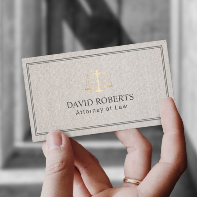 Carte De Visite Avocat classique Avocat Gold Scale Elegant Linen (Créateur téléchargé)