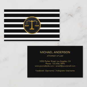 Carte De Visite Avocat de Droit Gold Scale Modern Stripes