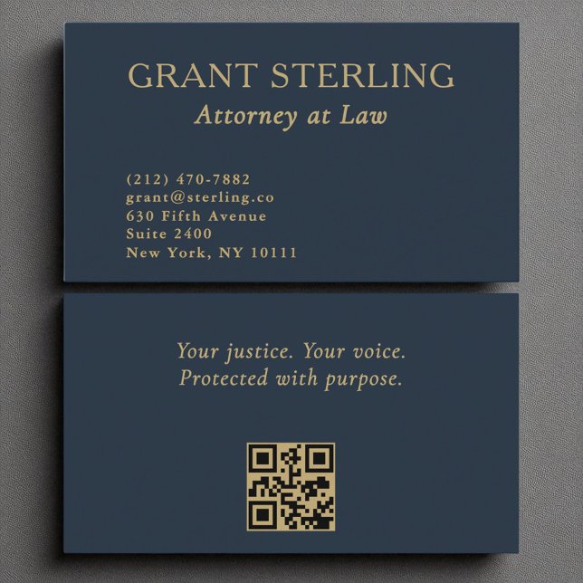 Carte De Visite Avocat de droit Marine Blue Gold QR Code (Créateur téléchargé)