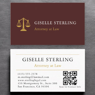 Carte De Visite Avocat de droit QR Code Bourgogne Gold Professiona