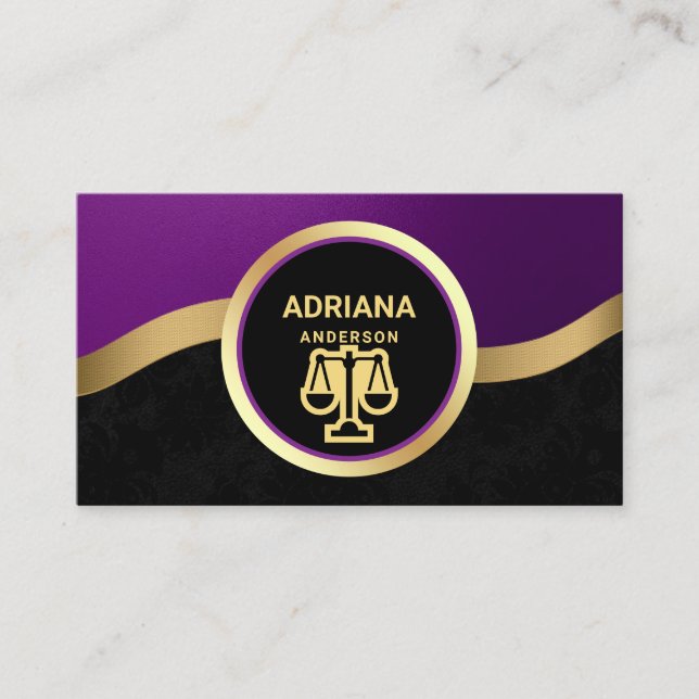 Carte De Visite Avocat de la Royal Purple Gold, échelle de justice (Devant)