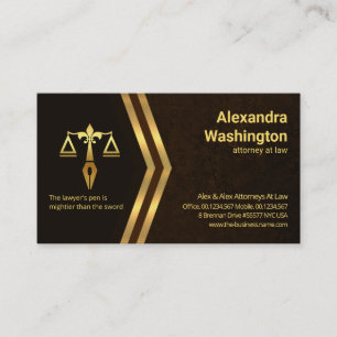 Carte De Visite Avocat de l'élégante Grunge de marbre Brown Gold A
