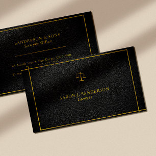 Carte De Visite Avocat de typographie en cuir noir haut de gamme