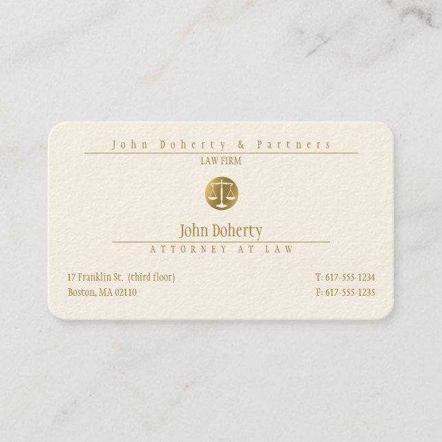 Carte De Visite Avocat d'or de la loi | Cabinet d'avocats moderne (Devant)