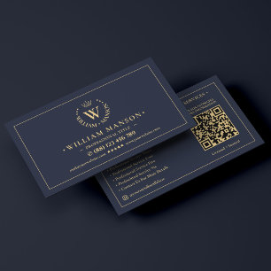 Carte De Visite Avocat élégant Notaire mobile Couronne Bleu foncé