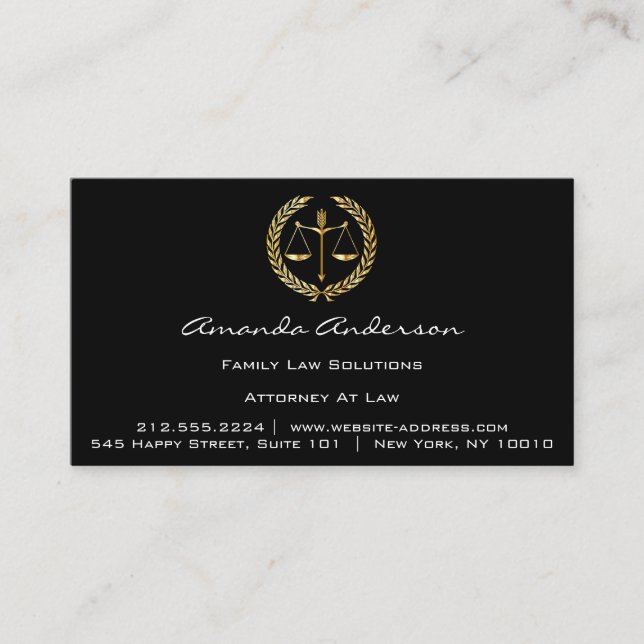 Carte De Visite Avocat en droit Noir échelle or Avocat Personnalis (Devant)