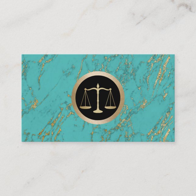 Carte De Visite Avocat en Marbre Turquoise Or tendance (Devant)