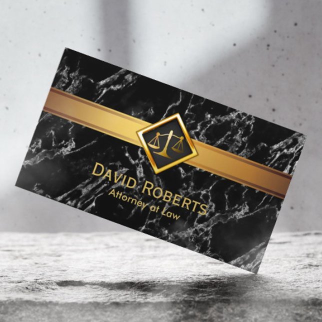 Carte De Visite Avocat Gold Justice Scale Attorney Modern Marble (Créateur téléchargé)