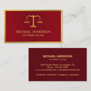 Carte De Visite Avocat Gold Justice Scale Elegant Dark Red
