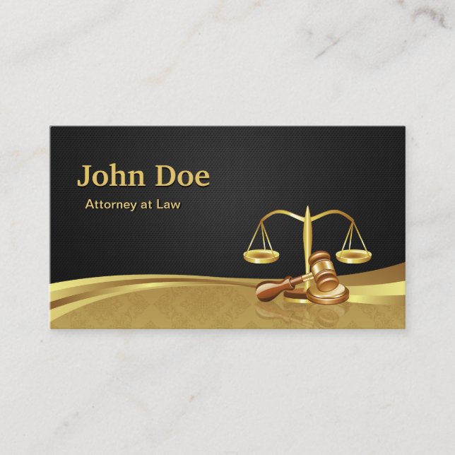 Carte De Visite Avocat Justice Elegant Black Gold Damask (Devant)
