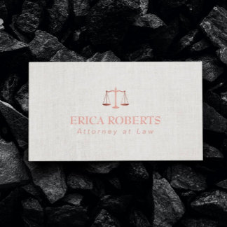 Carte De Visite Avocat lin avec feuille d'or rose élégante