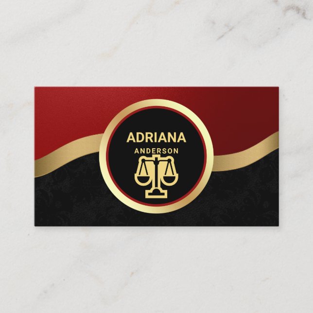 Carte De Visite Avocat Maroon Red Gold de l'échelle de justice Pro (Devant)