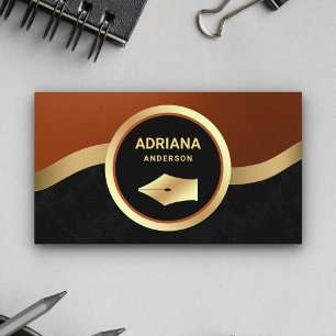 Carte De Visite Avocat Orange Rouille Stylo Plume Or Notaire