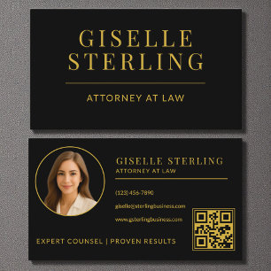 Carte De Visite Avocat photo en or noir Law Code QR