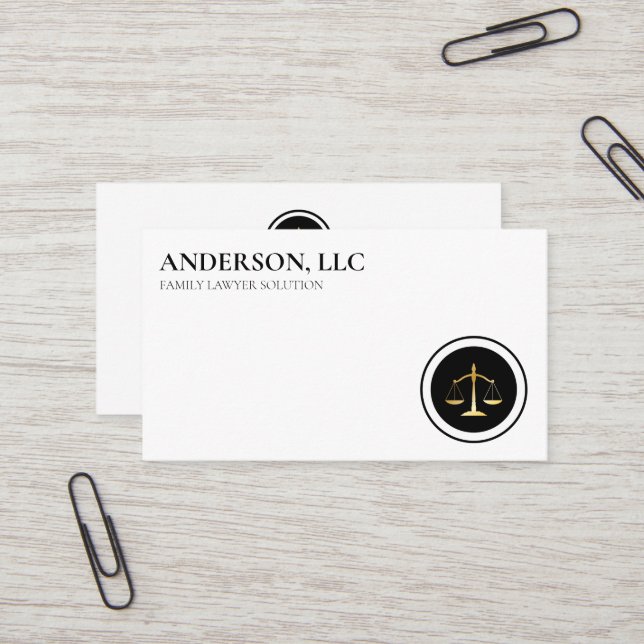 Carte De Visite Avocat professionnel de droit à échelle noire (Devant/Arrière en situation)