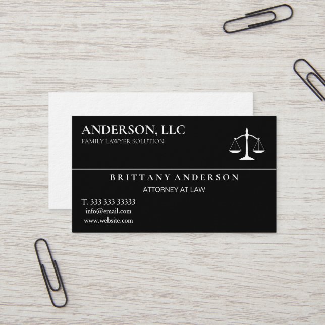 Carte De Visite Avocat professionnel de droit à échelle noire (Devant/Arrière en situation)