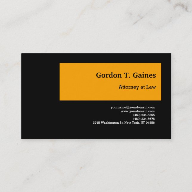 Carte De Visite Avocat professionnel noir orange clair à la loi (Devant)