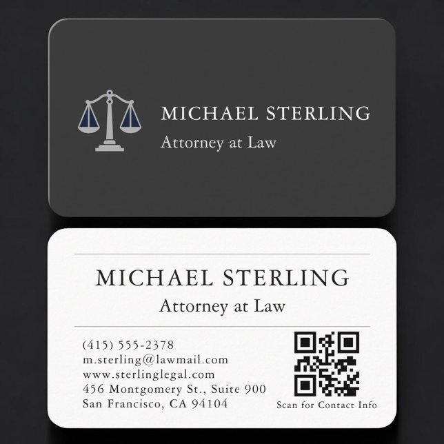 Carte de visite Avocat QR Code Noir Argent Profess (Créateur téléchargé)
