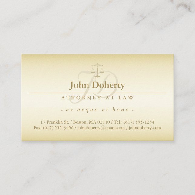 Carte De Visite Avocat | Scales d'or de la justice (Devant)