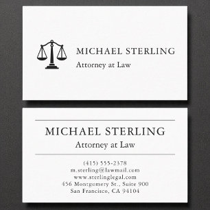 Carte De Visite Avocat simple à la loi Elegant Blanc Noir