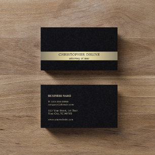 Carte De Visite Avocat simple élégant noir avec rayure dorée fauss