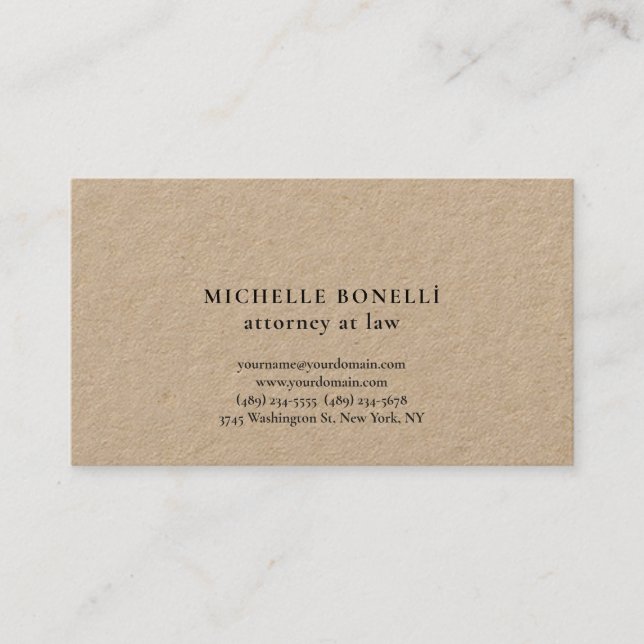 Carte De Visite Avocat unique Premium Kraft en droit simple (Devant)