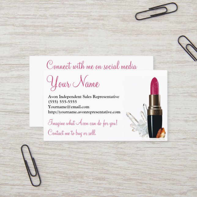 Carte De Visite Avon, médias sociaux, blancs (Devant/Arrière en situation)