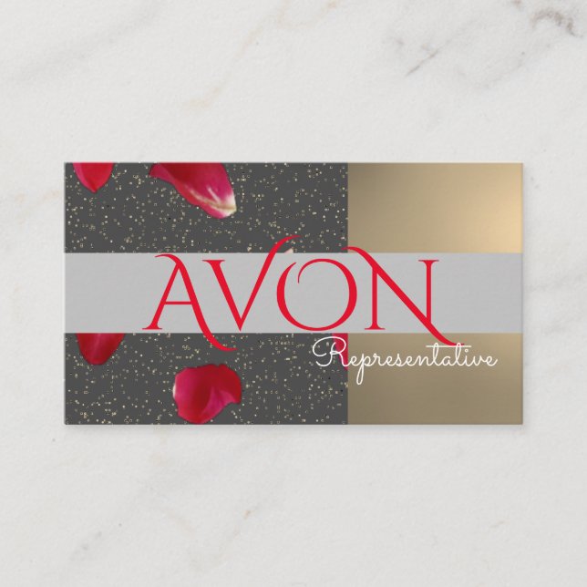 Carte De Visite Avon personnalisé Gold et Roses (Devant)