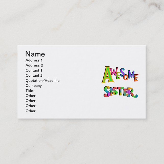 Carte De Visite Awesome Soeur T-shirts et cadeaux (Devant)