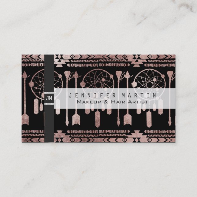 Carte De Visite Aztèque tribal d'or rose de Dreamcatcher sur le (Devant)