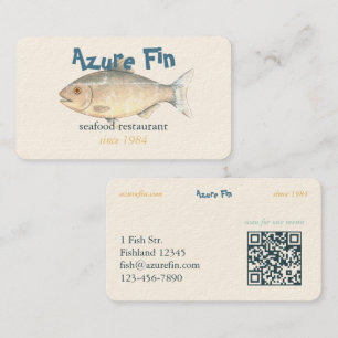 Carte De Visite Azure Fin Classic Fish Restaurant Code QR