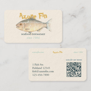Carte De Visite Azure Fin Classic Fish Restaurant Code QR