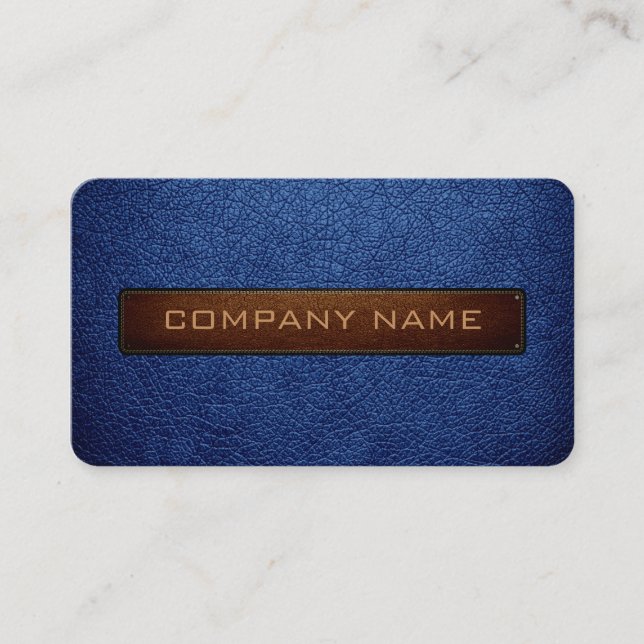 Carte De Visite B moderne éblouissant bleu et cuir noir (Devant)