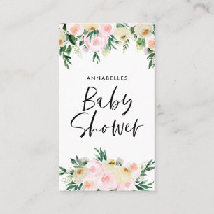 Carte De Visite Baby shower aquarelle rose ceinture rose jeu flora