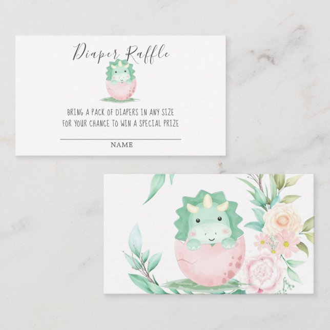 Carte De Visite Baby shower de carafe Dinosaure Dinosaure Rose Ver (Devant / Derrière)