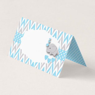 Carte De Visite Baby shower d'éléphant gris bleu bébé  Étiquettes 