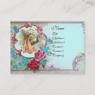 Carte De Visite Baby shower FLEURI AVEC MONOGRAMME ROSE