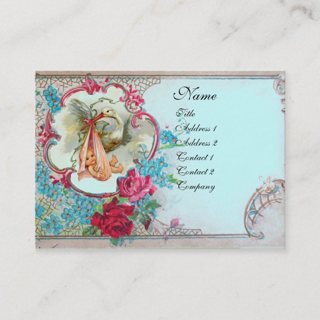 Carte De Visite Baby shower FLEURI AVEC MONOGRAMME ROSE (Devant)