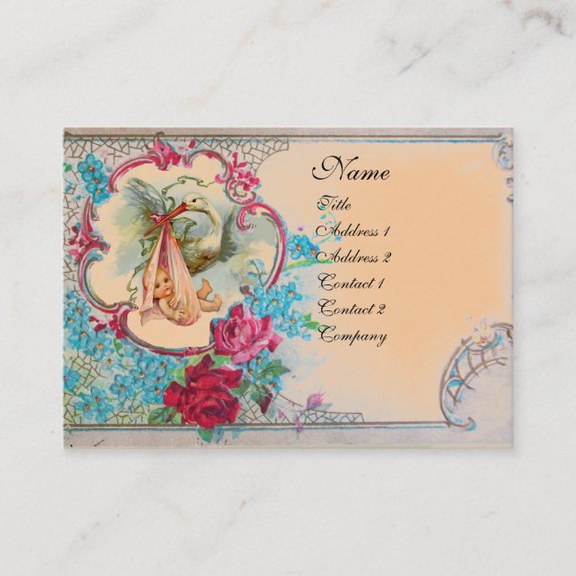 Carte De Visite Baby shower FLORAL EN POITRINE AVEC POINTE MONOGRA (Devant)
