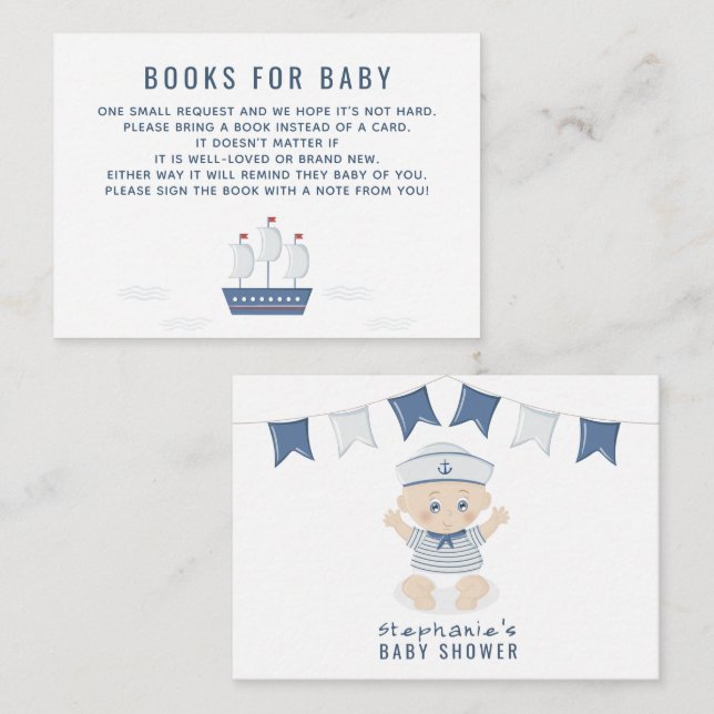 Carte De Visite Baby shower Nautical Baby Boy Livres pour bébé (Devant / Derrière)