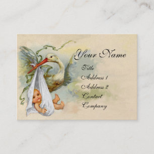 Carte De Visite BABY SHOWER NEUTRE BLANC STORK papier perle